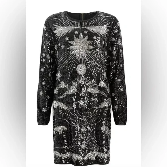 All Saints Noushka black and silver sequins mini dress size 6 - Picture 2 of 11